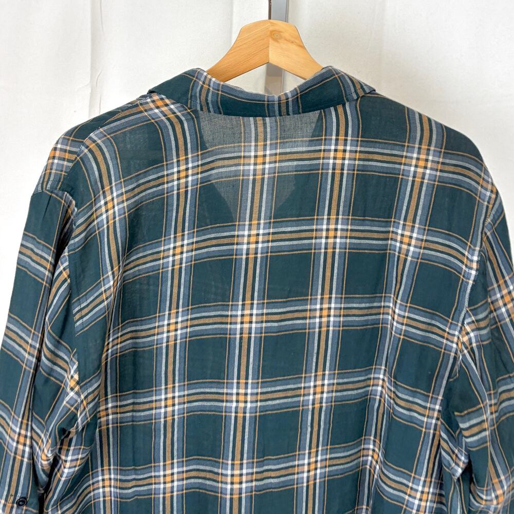 SUNDRY Evereve Heart Plaid Tunic Shirt Button Up Long Sleeve Hi Low Green 1 S - Picture 8 of 9